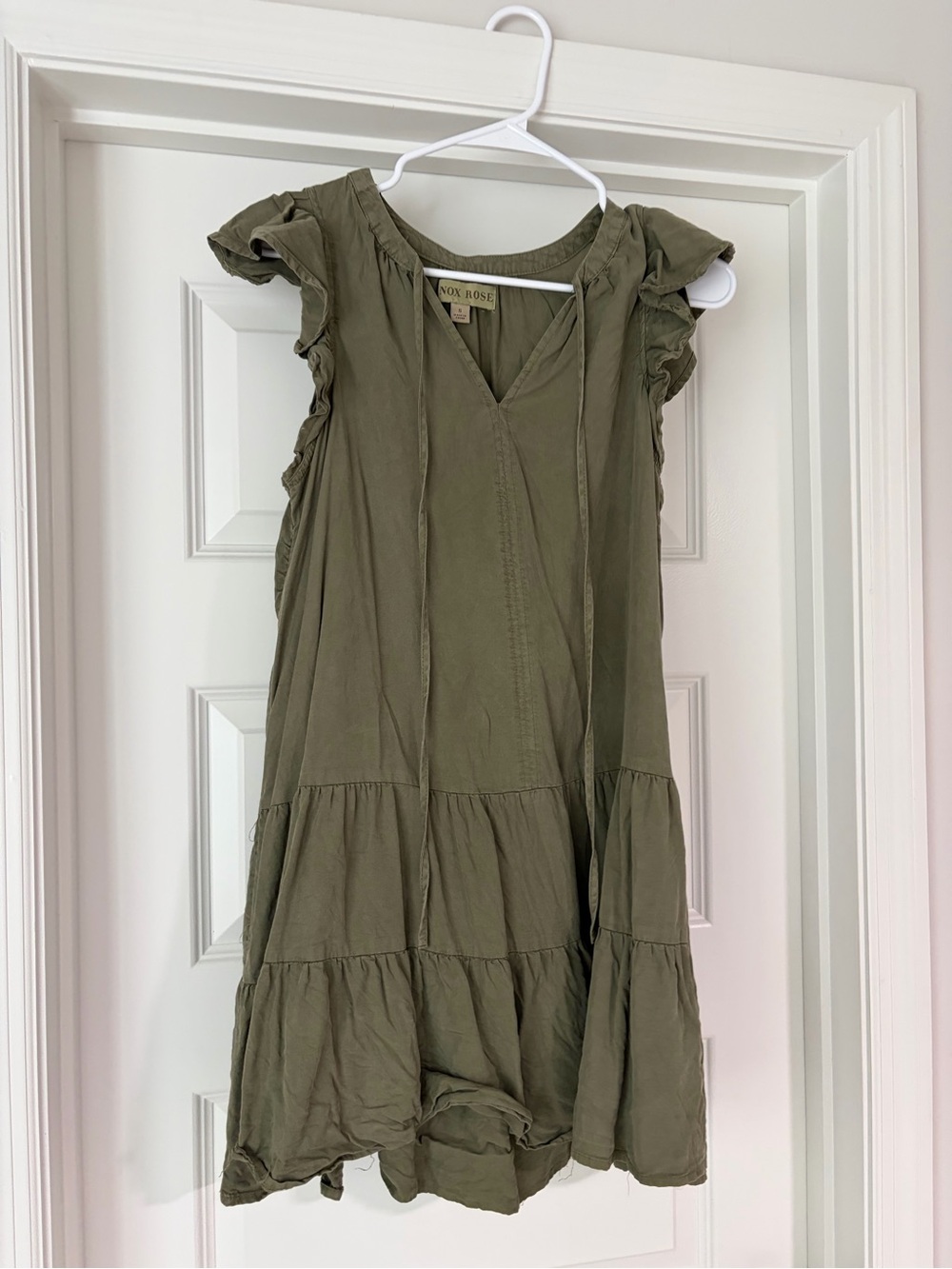 Kids Olive Green Tiered Cotton Dress